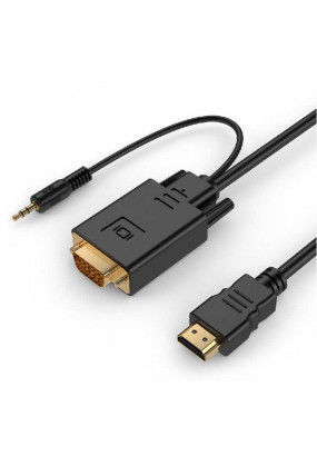 Конвертер HDMI-1.4a (папа) - D-SUB/VGA (папа) + Audio stereo (mini-jack 3.5 mm), встр. кабель 1,8 м, чёрный, позол. разъёмы, Cablexpert A-HDMI-VGA-03-6